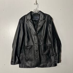 Venezia Jeans Clothing Co Leather Black Button Up Trench Coat Jacket Women’s 16
